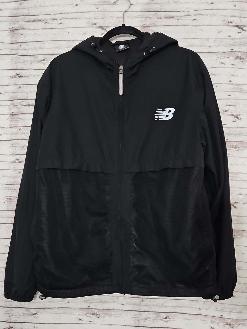 New Balance Black Hooded Windbreaker with White Logo